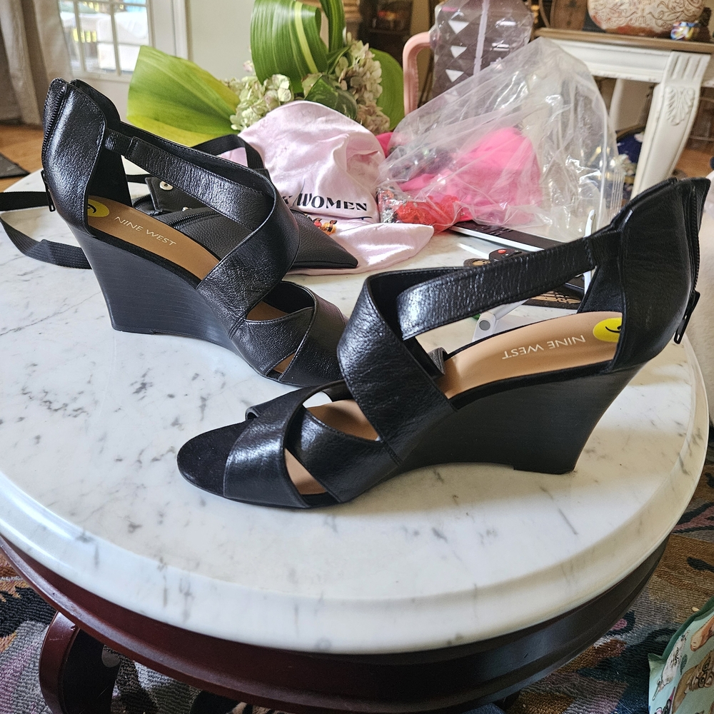Nine West Black Strappy Wedges